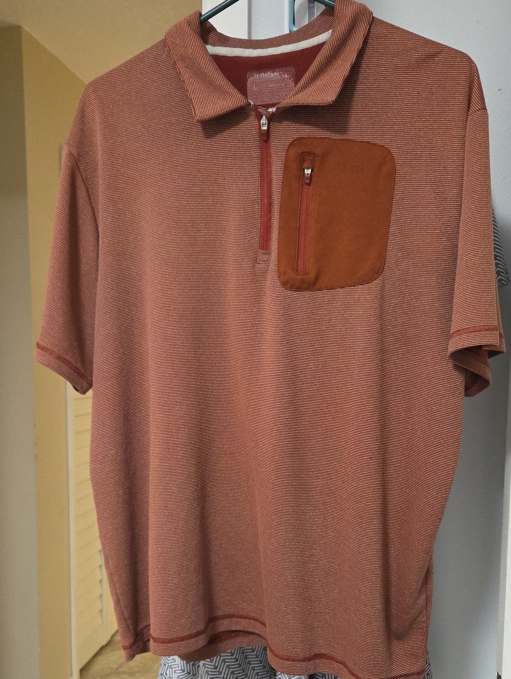 Reel Legends Men's Rust Zip-Front Short Sleeve Polo with Chest Pocket